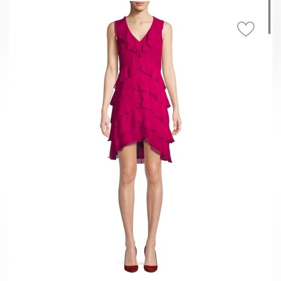 Alice + Olivia tiered, ruffled pink knee length silk Felicita dress. Size 8 - Picture 1 of 8